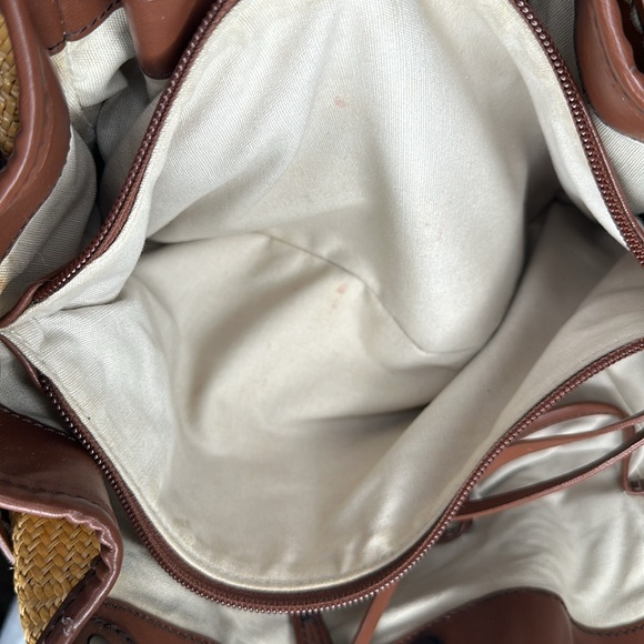 Francesco Biasia Beige Straw Brown Faux Leather Purse Shoulder Bag Satchel Tote - Picture 13 of 14